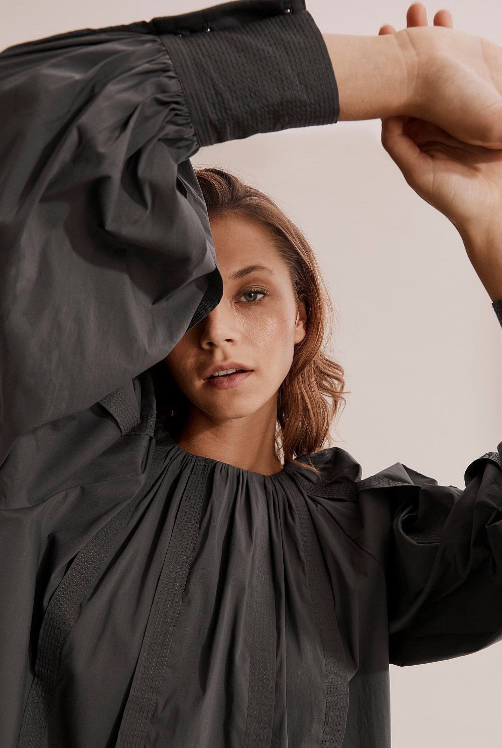 Country Road Charcoal Panel Detail Blouse - Size 10