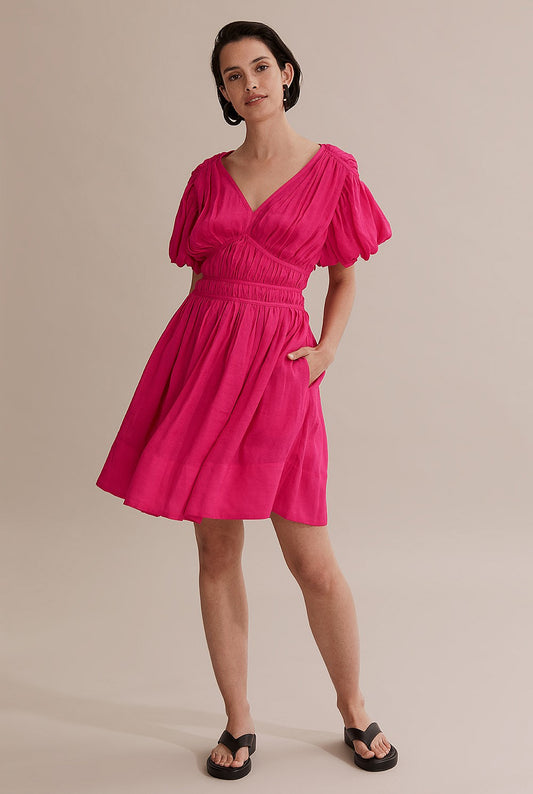 Country Road Pink Gathered Mini Dress - Size 12