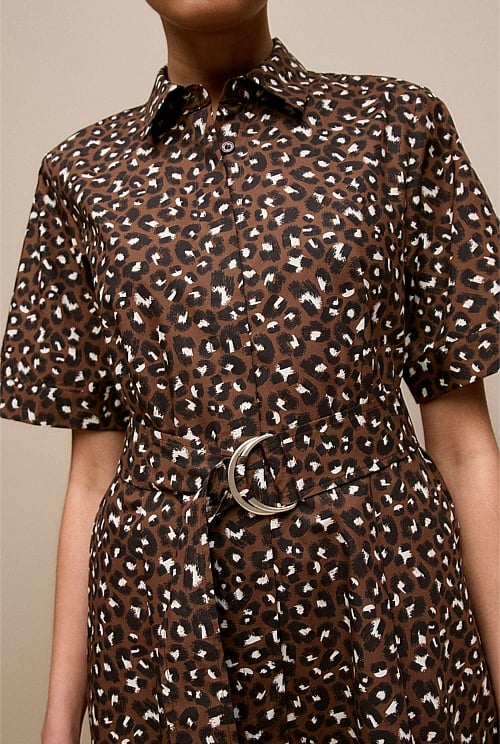 Trenery Leopard Belted Dress - Size 8