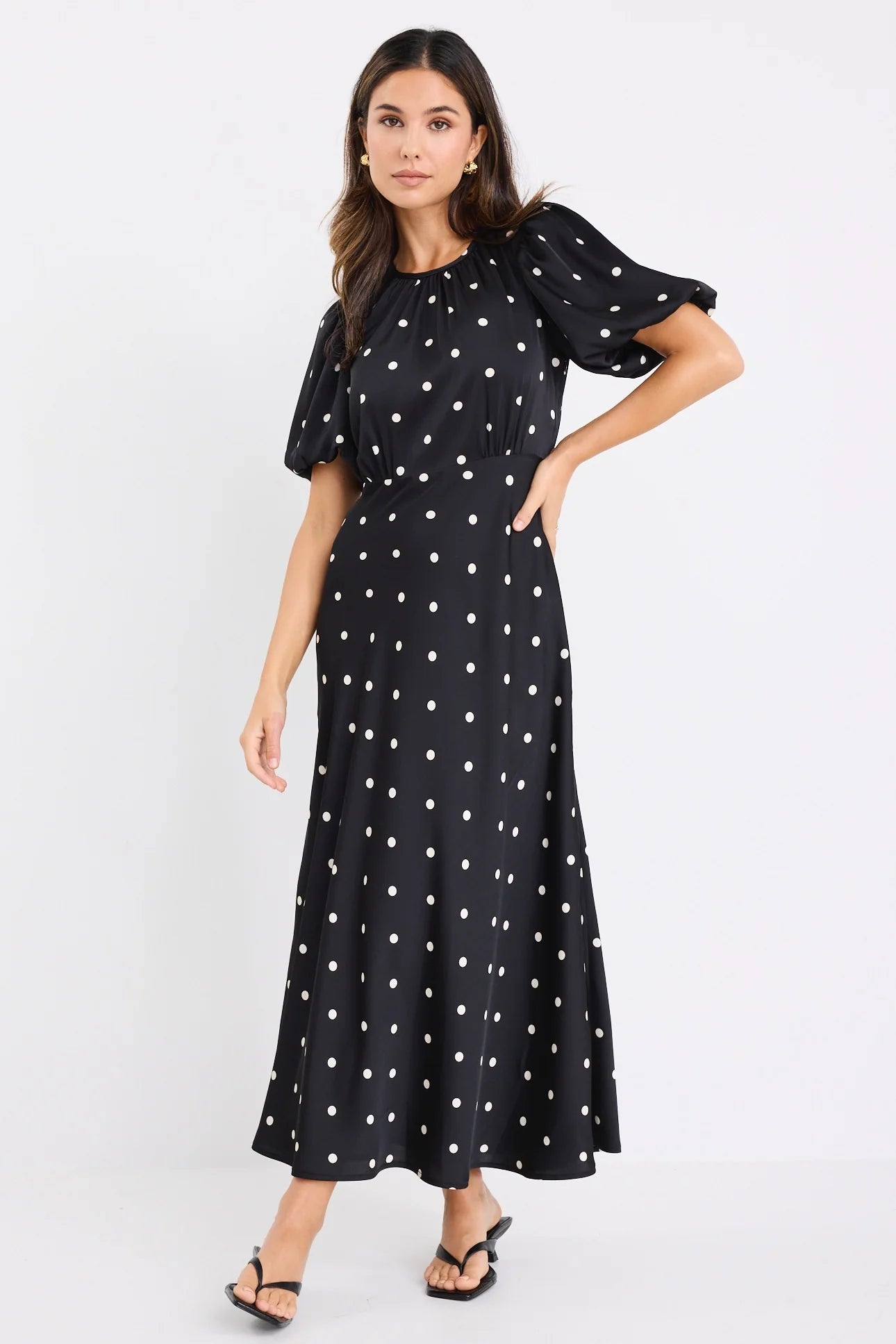 Stories Be Told Polka Dot Puff Sleeve Maxi Dress - Size 8