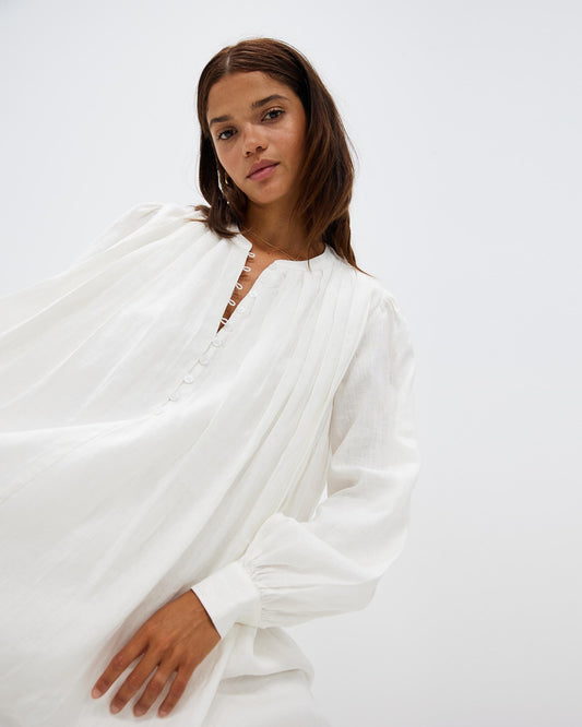 AERE White Pleat Linen Dress - Size 12