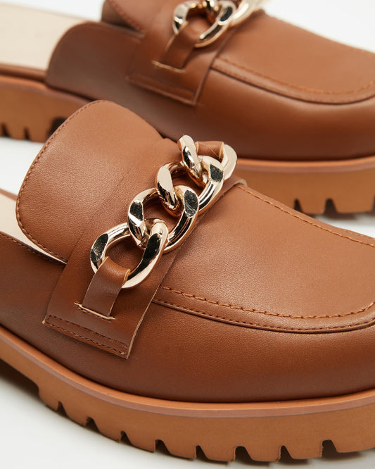 AERE Chain Embellished Chunky Mules - Size 6