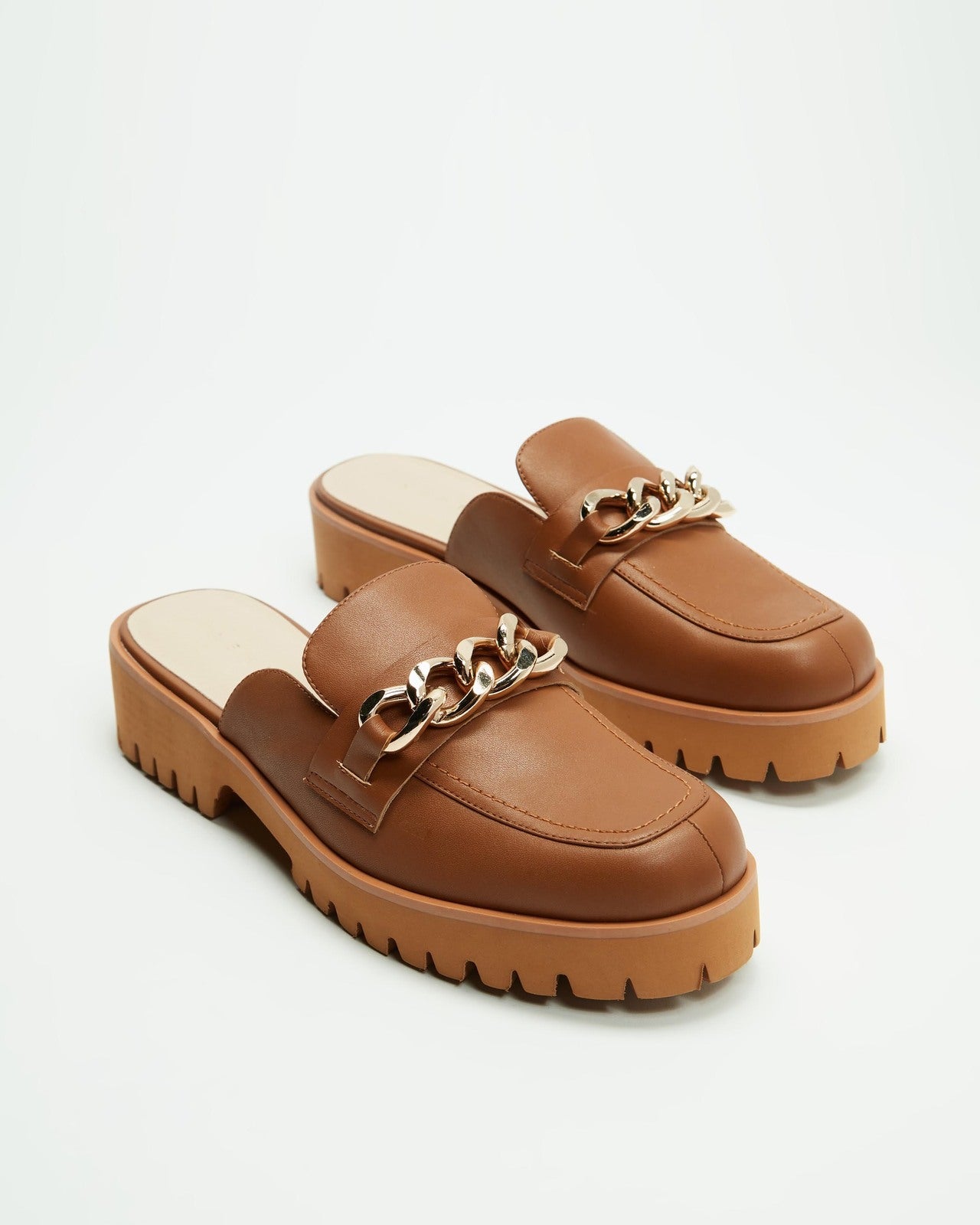 AERE Chain Embellished Chunky Mules - Size 6