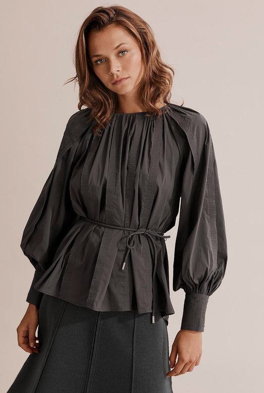 Country Road Charcoal Panel Detail Blouse - Size 10