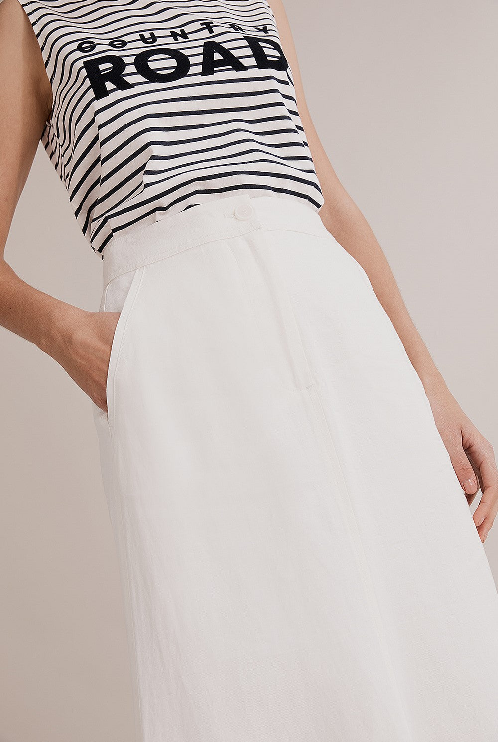 Country Road French Linen Midi Skirt - Size 4