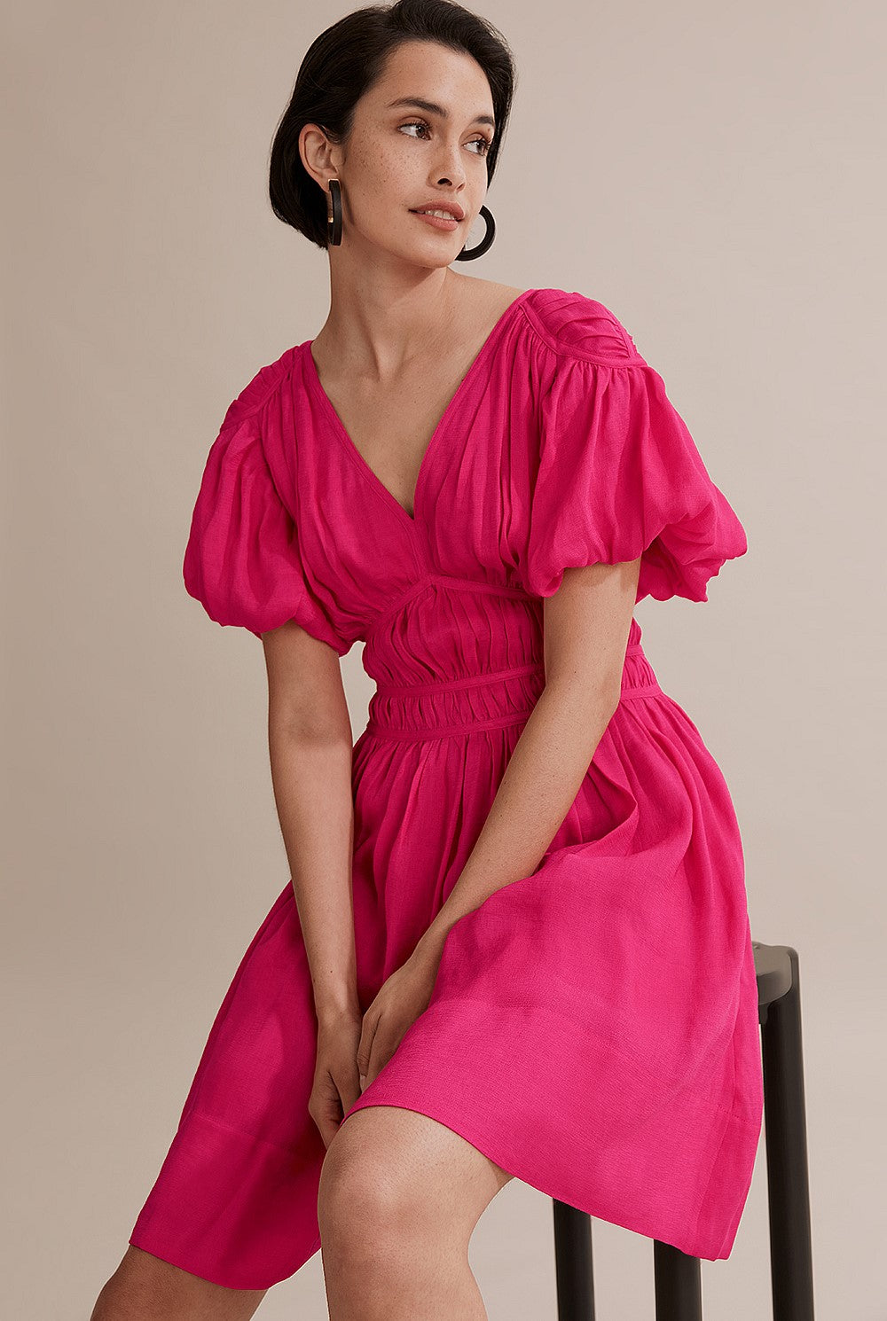 Country Road Pink Gathered Mini Dress - Size 12