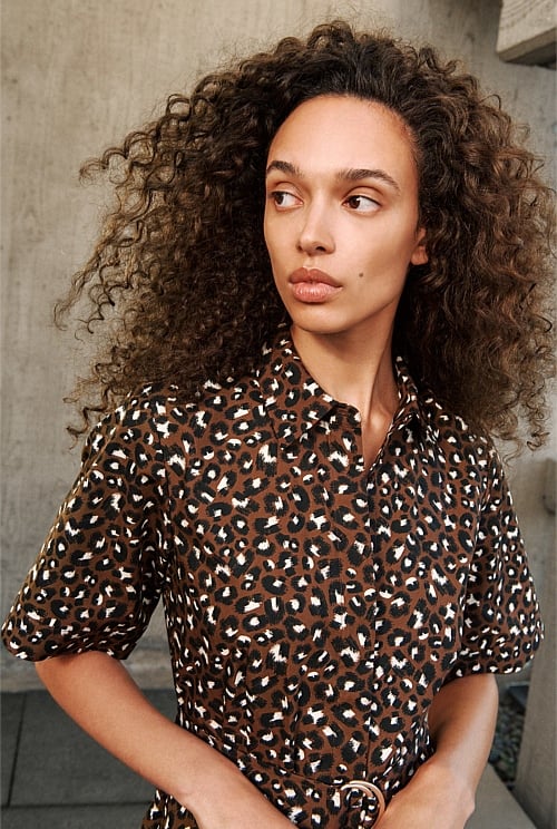 Trenery Leopard Belted Dress - Size 8
