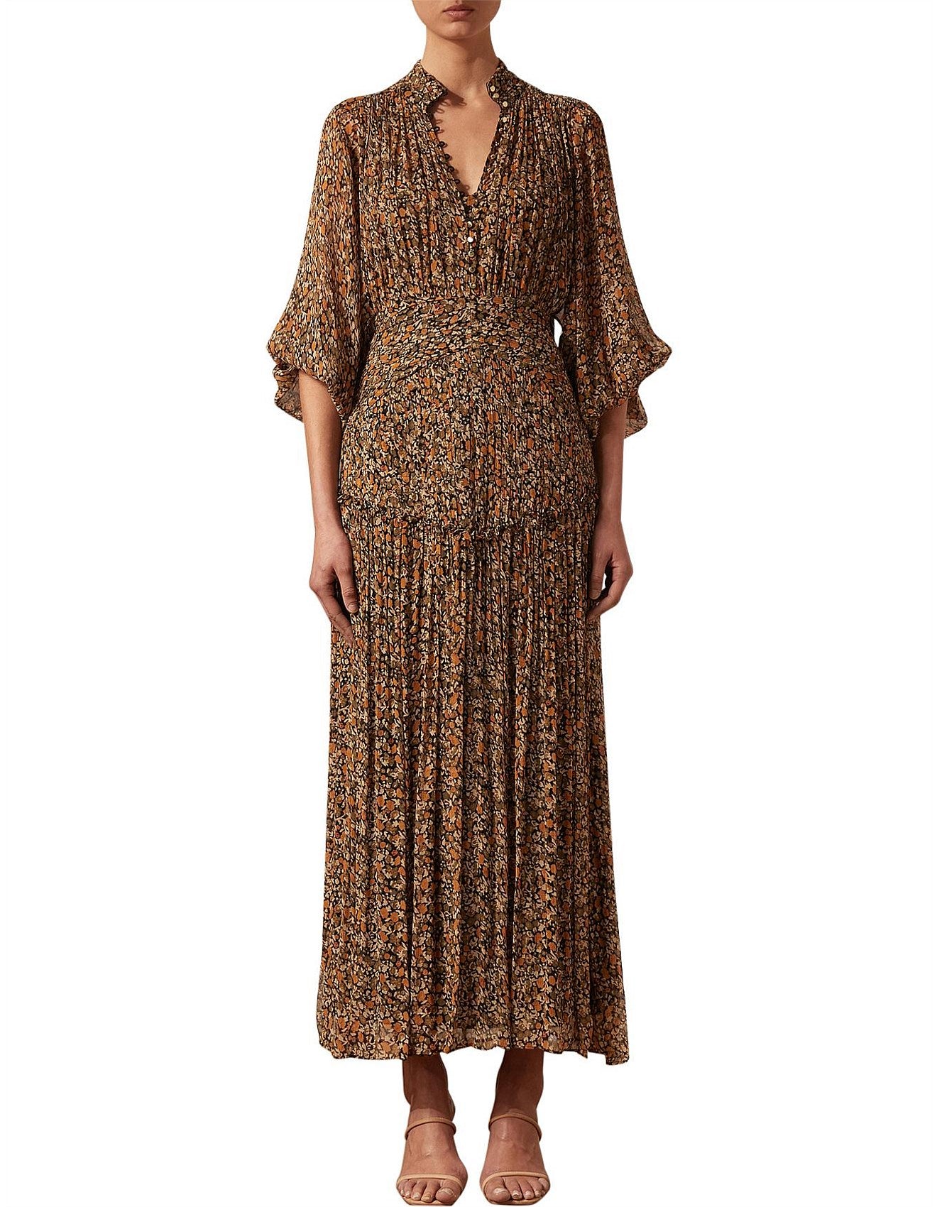 Shona Joy Paloma Button Up Ruched Midi Dress - Size 12