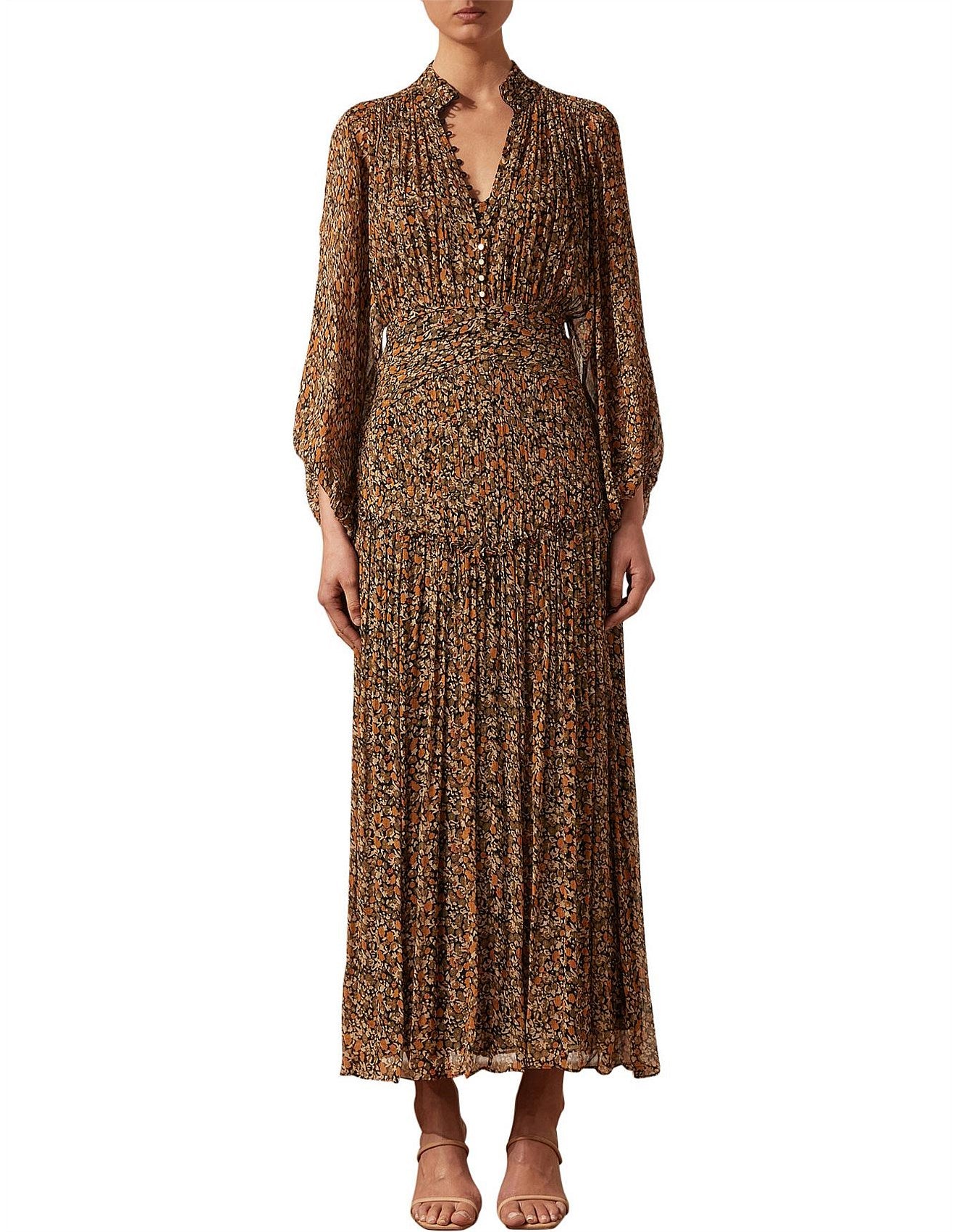 Shona Joy Paloma Button Up Ruched Midi Dress - Size 12