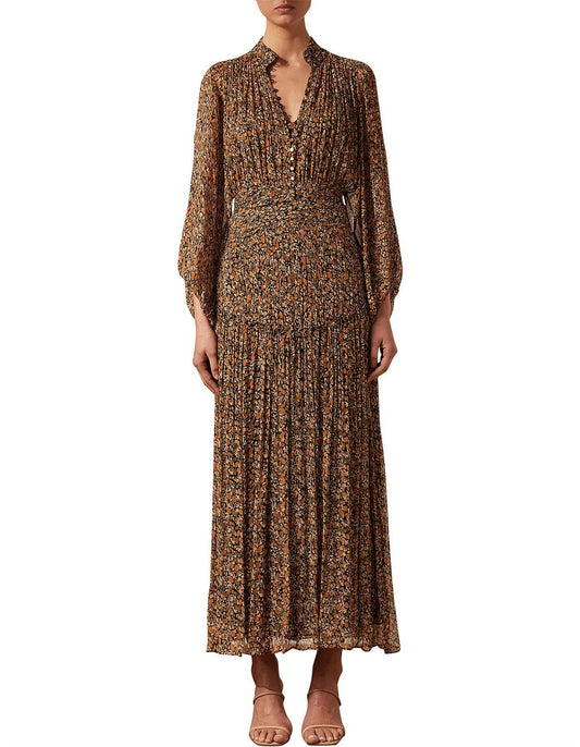 Shona Joy Paloma Button Up Ruched Midi Dress - Size 12