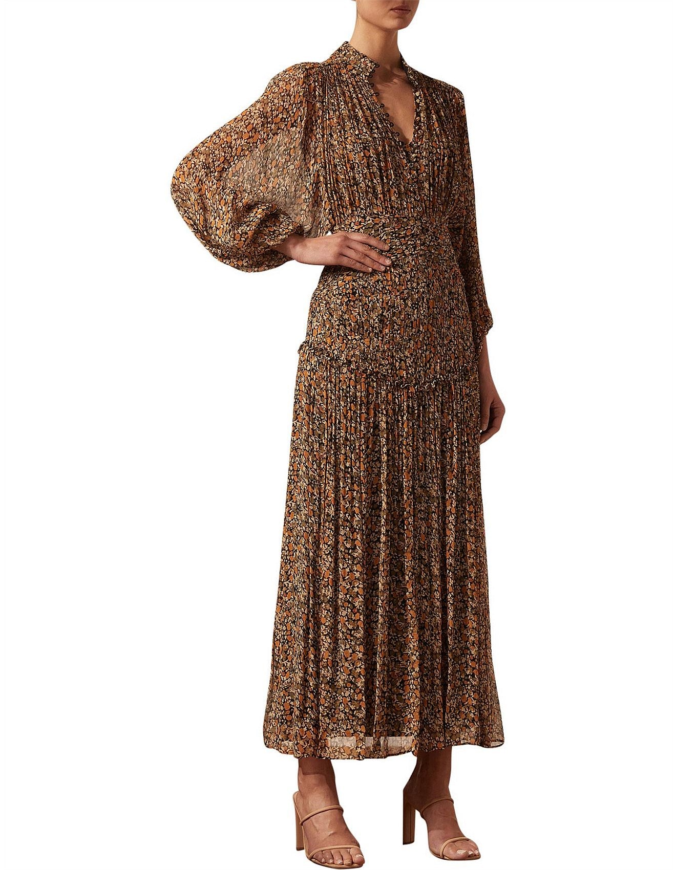 Shona Joy Paloma Button Up Ruched Midi Dress - Size 12