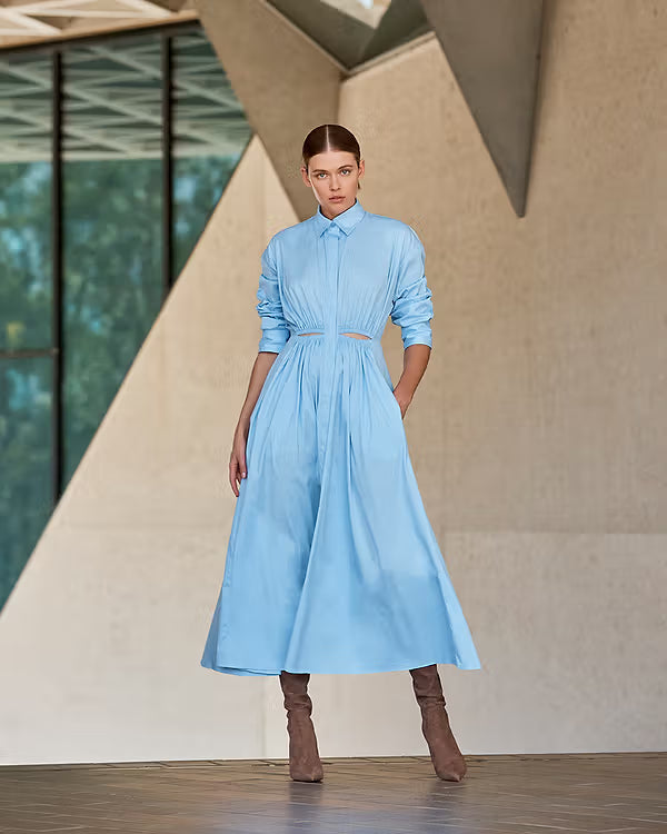 Scanlan Theodore Blue Cotton Gathered Dress - Size 10