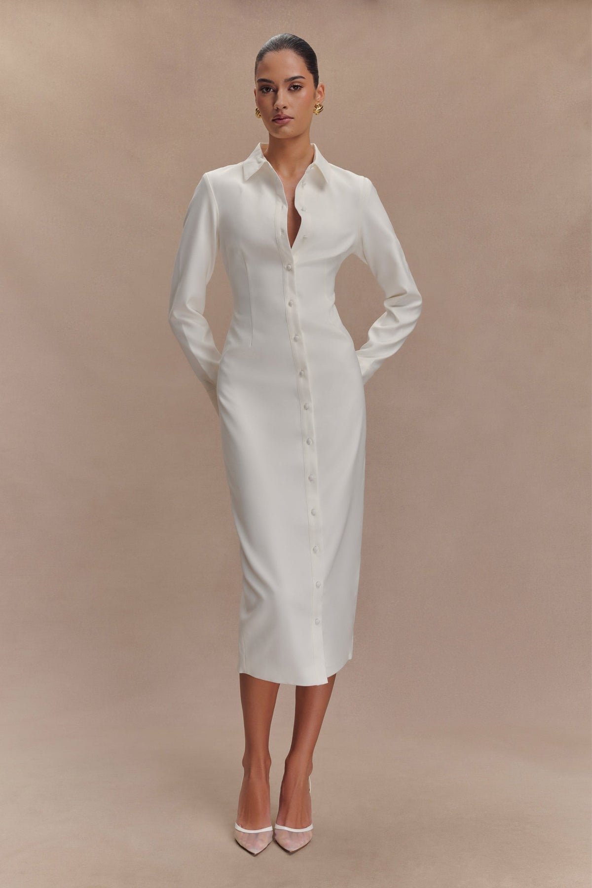 Meshki White Fitted Shirt Midi Dress - Size 8