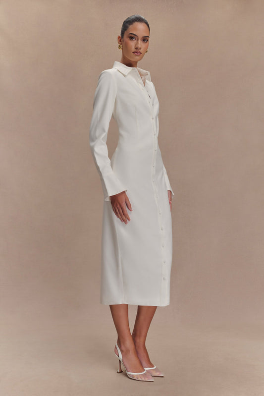 Meshki White Fitted Shirt Midi Dress - Size 8