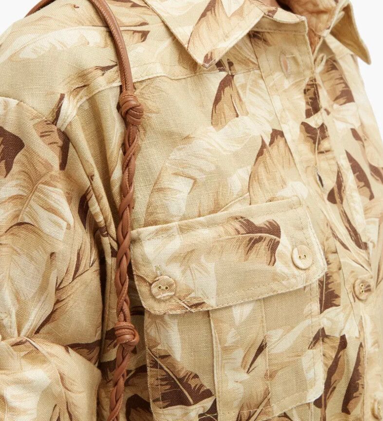 Zimmerman Neutral Linen Palm Tree Print Shirt Dress - Size 14