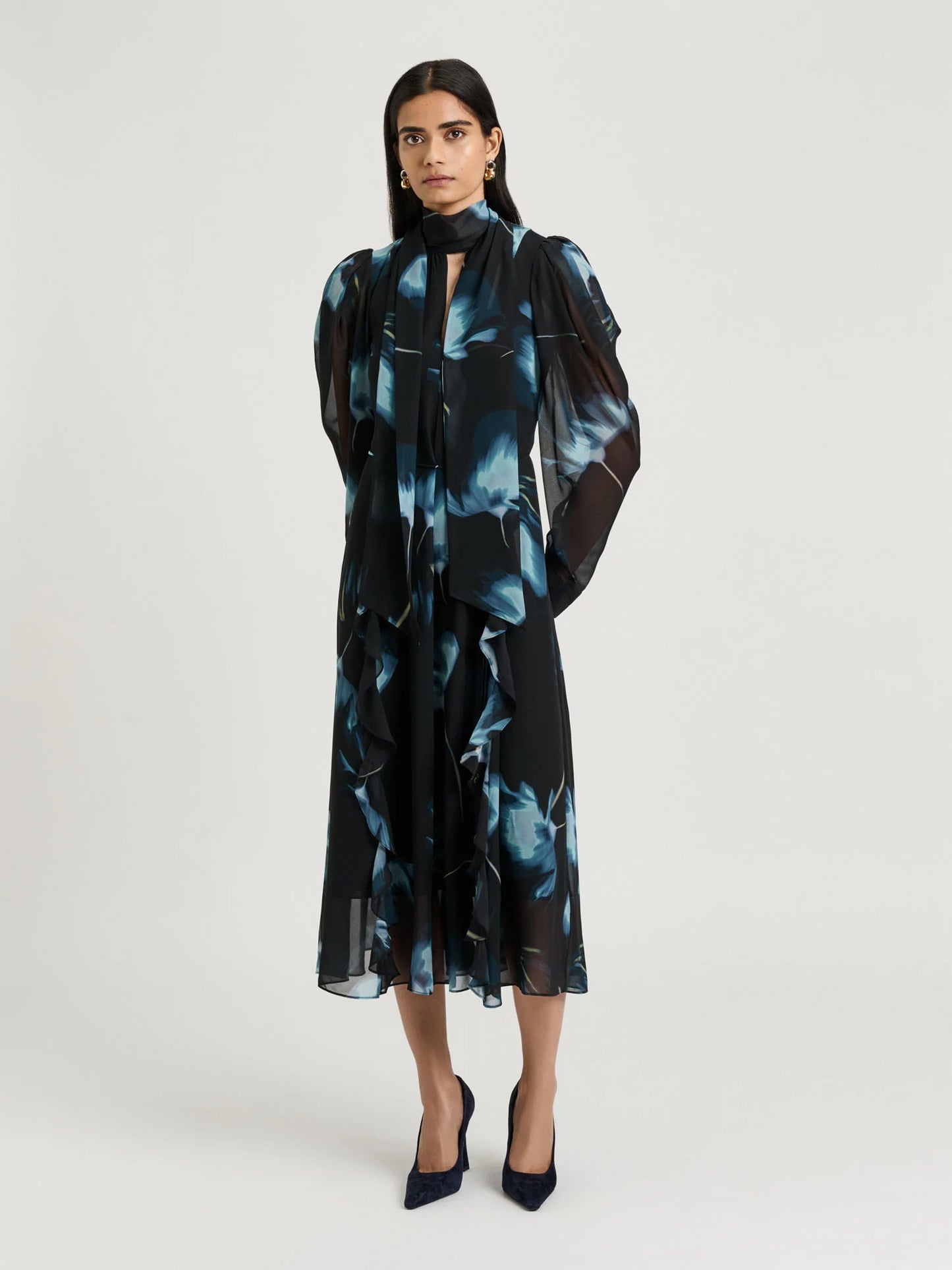 Veronika Maine Dusk Poppies Georgette Midi Dress - Sizes 6-18 Available