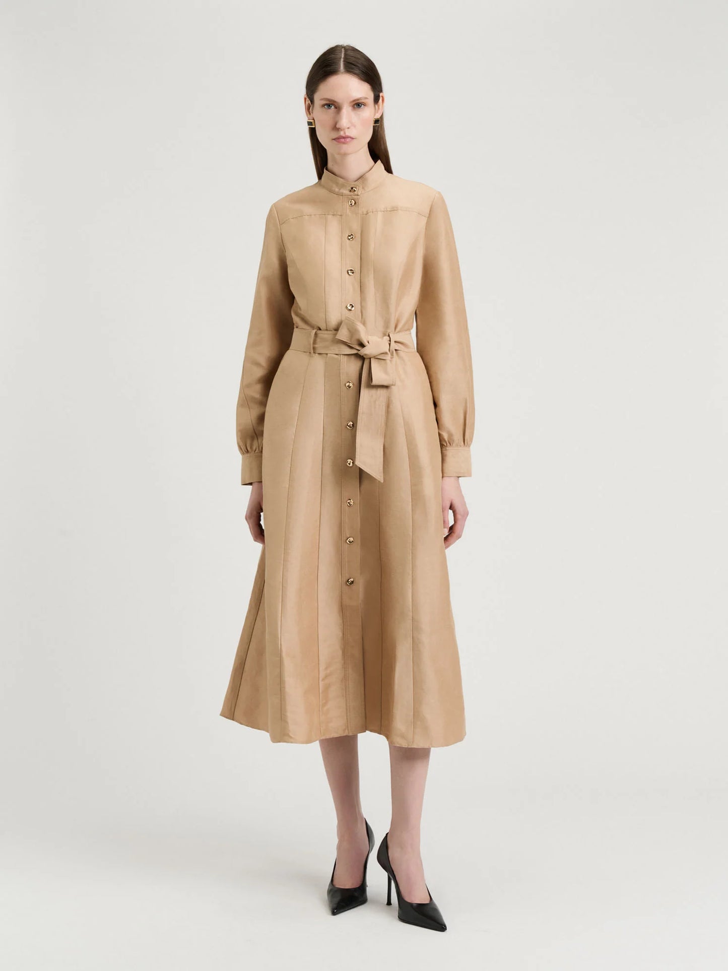 Veronika Maine Taupe Linen Viscose Midi Dress - Sizes 10, 12, 14 & 18 Available