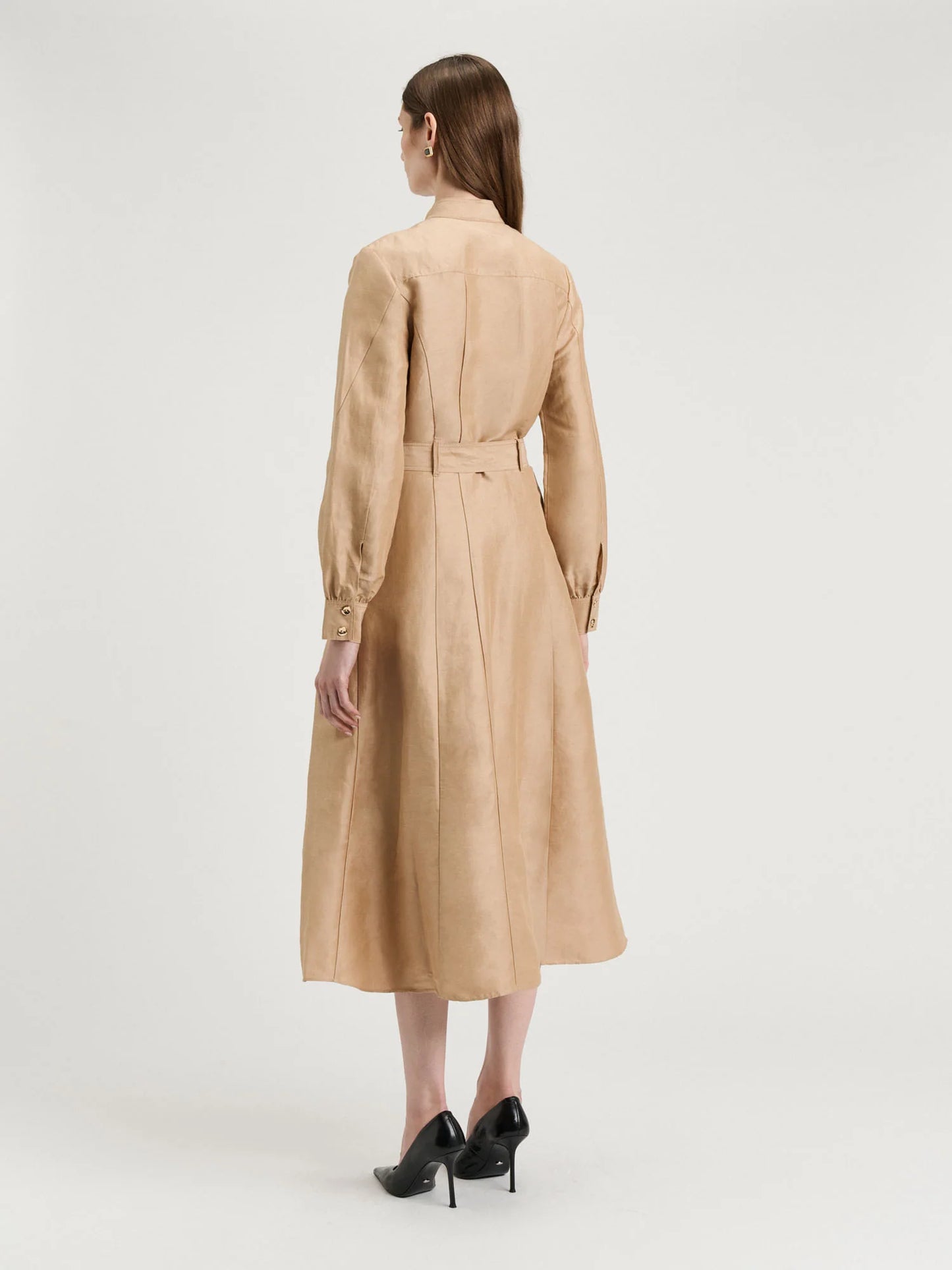 Veronika Maine Taupe Linen Viscose Midi Dress - Sizes 10, 12, 14 & 18 Available