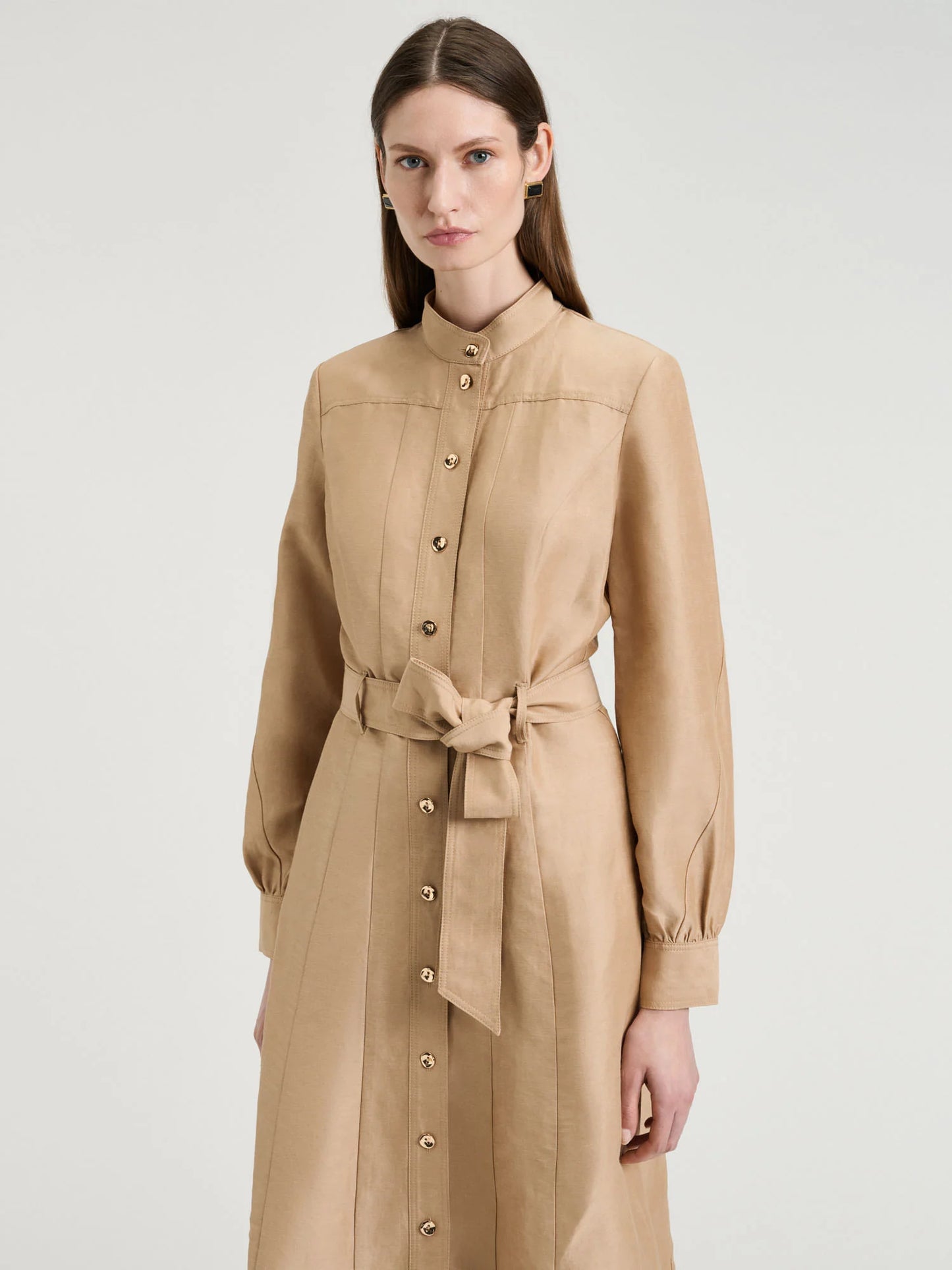 Veronika Maine Taupe Linen Viscose Midi Dress - Sizes 10, 12, 14 & 18 Available