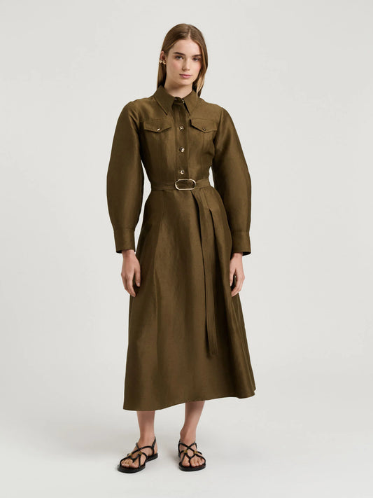 Veronika Maine Linen Viscose Belted Midi Dress - Sizes 16 & 18 Available