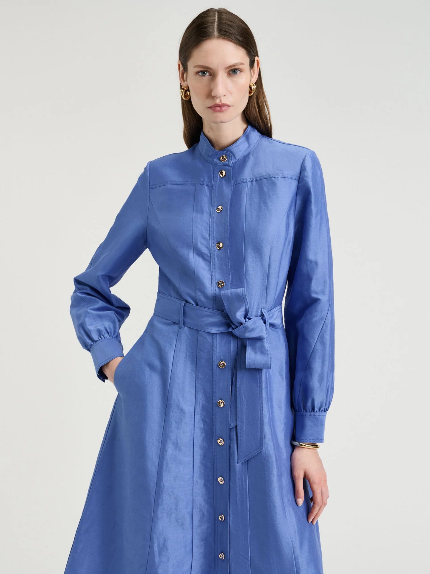 Veronika Maine Hydrangea Linen Viscose Midi Shirtdress - Sizes 6-18 Available