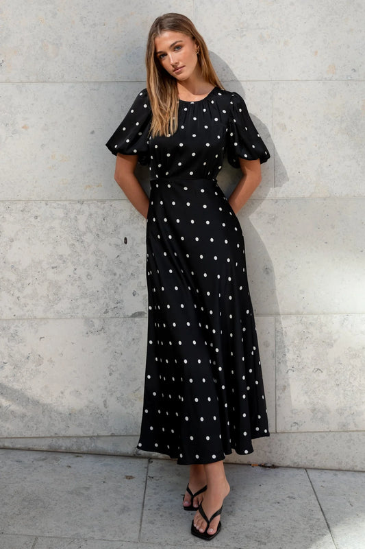 Stories Be Told Polka Dot Puff Sleeve Maxi Dress - Size 6