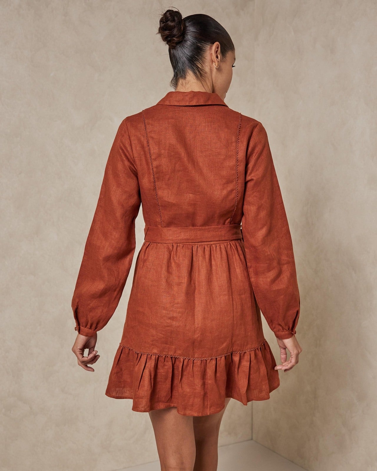 AERE Rust Linen Shirt Dress - Size 12