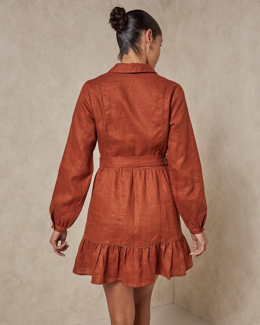 AERE Rust Linen Shirt Dress - Size 12