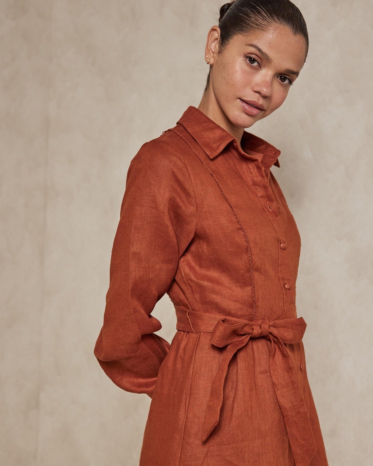 AERE Rust Linen Shirt Dress - Size 12