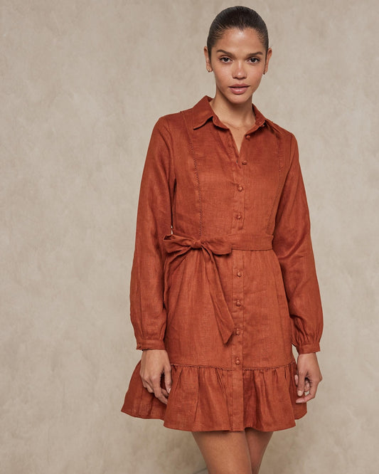 AERE Rust Linen Shirt Dress - Size 12