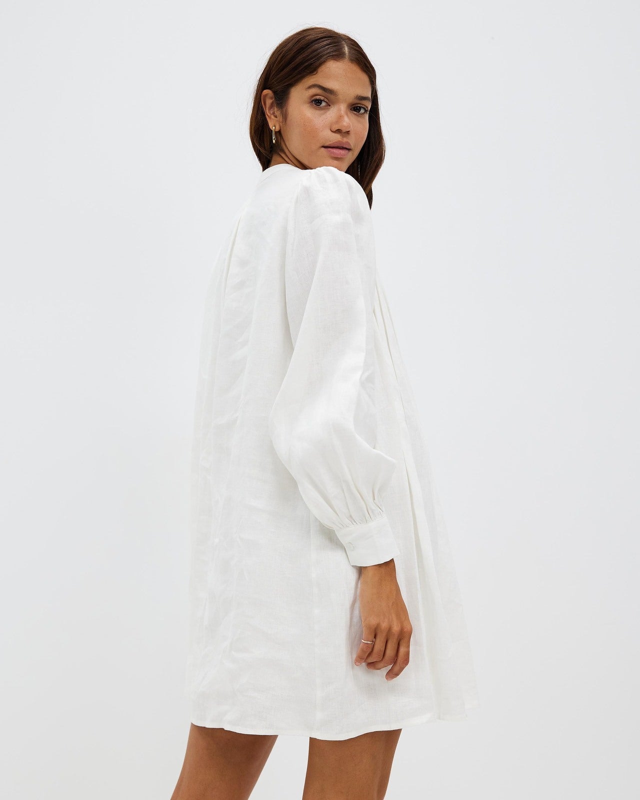 AERE White Pleat Linen Dress - Size 8