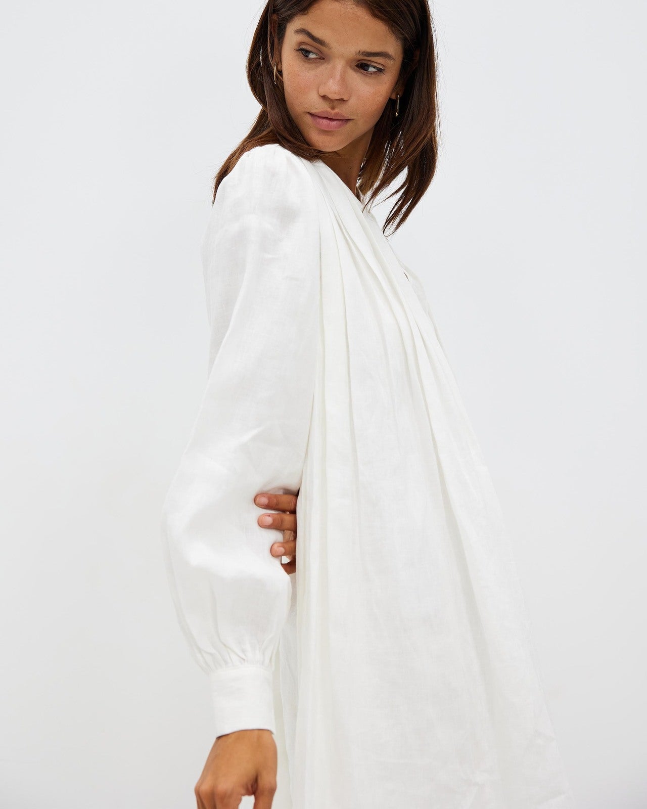 AERE White Pleat Linen Dress - Size 8