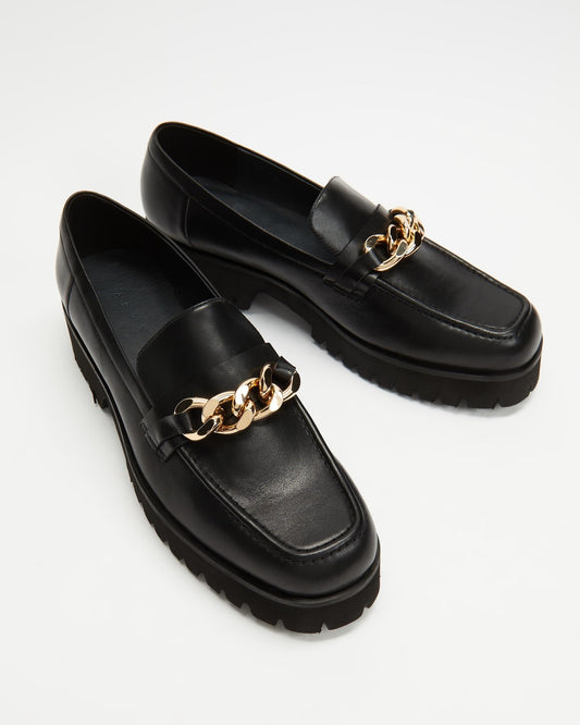 Aere Black Leather Buckle Loafers - Size 37