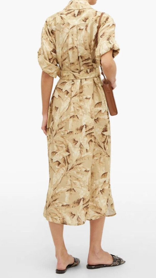 Zimmerman Neutral Linen Palm Tree Print Shirt Dress - Size 14