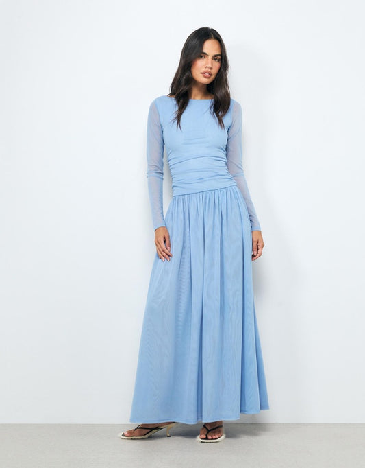 AERE Boat Neck Mesh Maxi Dress - Size 8