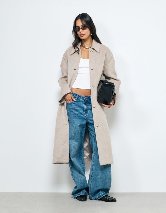 AERE Oatmeal Wool Blend Coat - Size 16 & 18 Available
