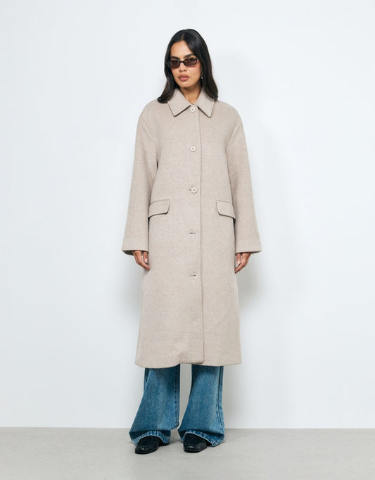 AERE Oatmeal Wool Blend Coat - Size 16 & 18 Available