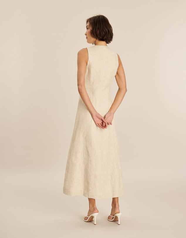 AERE Linen Button Midi Dress - Size 16