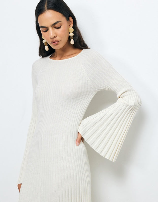 AERE White Pleated Knit Dress - Size 6, 8, 10, 12, 14, 16 & 18 Available