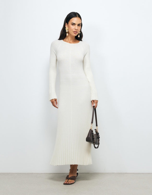 AERE White Pleated Knit Dress - Size 6, 8, 10, 12, 14, 16 & 18 Available