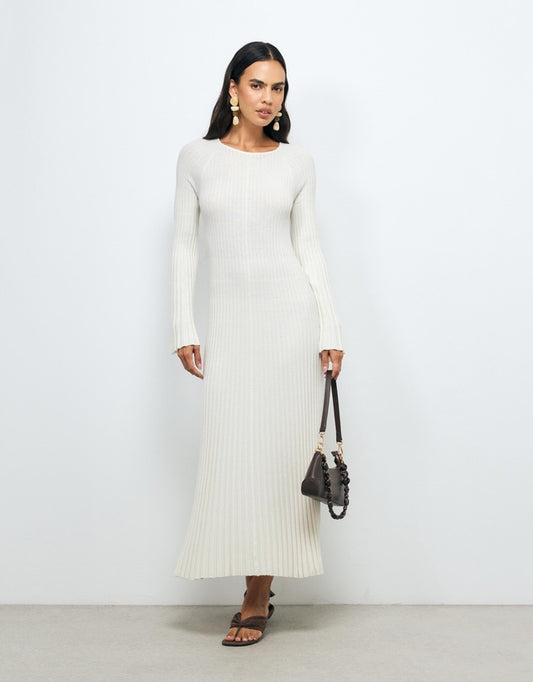 AERE White Pleated Knit Dress - Size 6, 8, 10, 12, 14, 16 & 18 Available