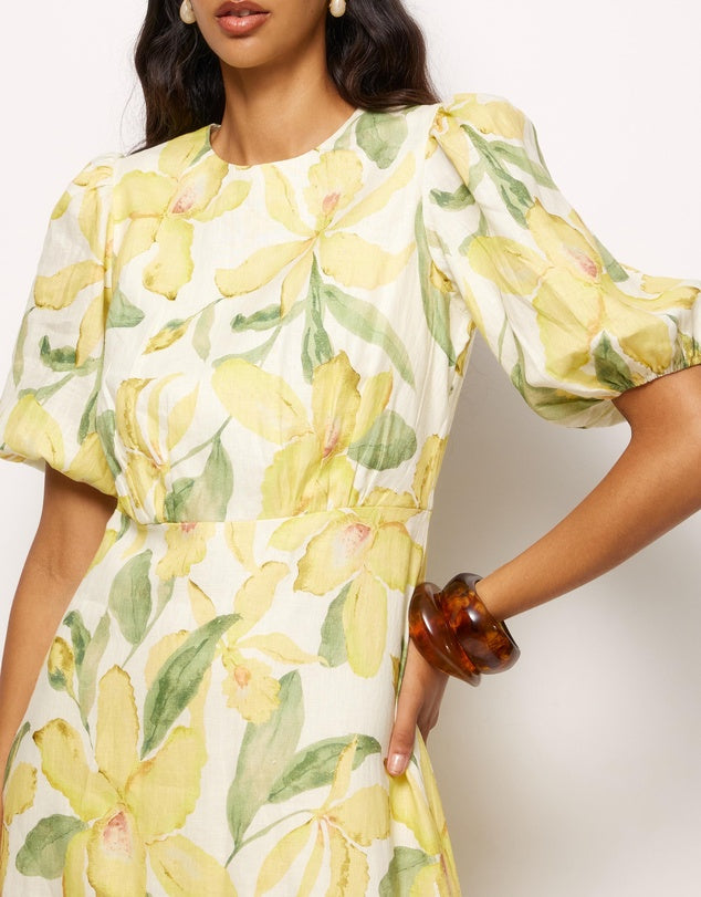 AERE Linen Sleeve Midi Dress - Size 8