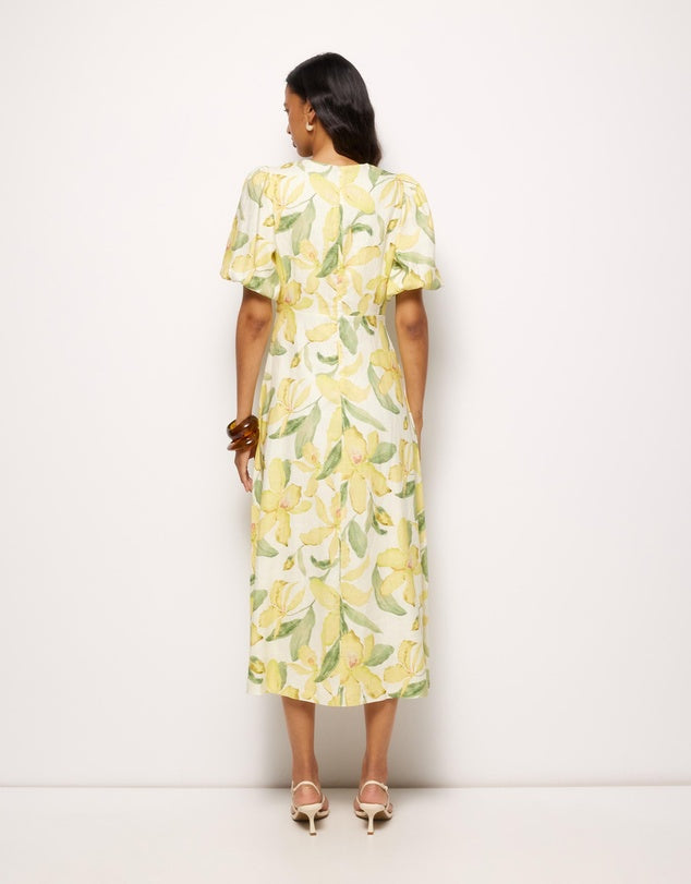 AERE Linen Sleeve Midi Dress - Size 8