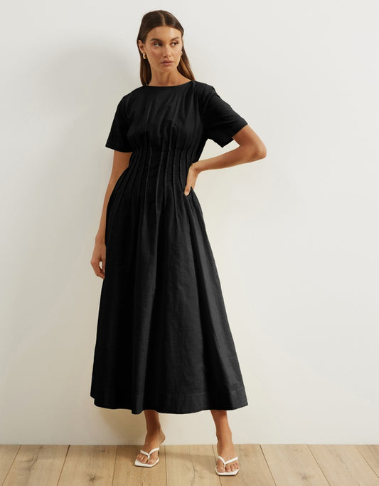 Atmos&Here Black Maya Pleat Maxi Dress - 6, 8, 10, 12, 14 & 16 Available