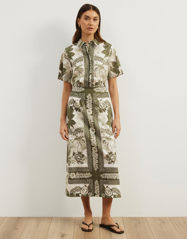 Atmos&Here Linen Blend Midi Shirt Dress - Size 12