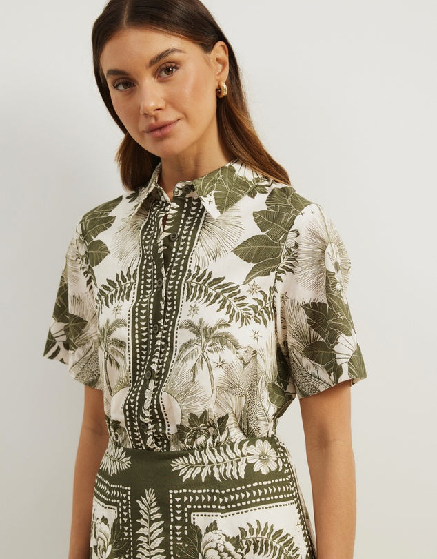 Atmos&Here Linen Blend Midi Shirt Dress - Size 12