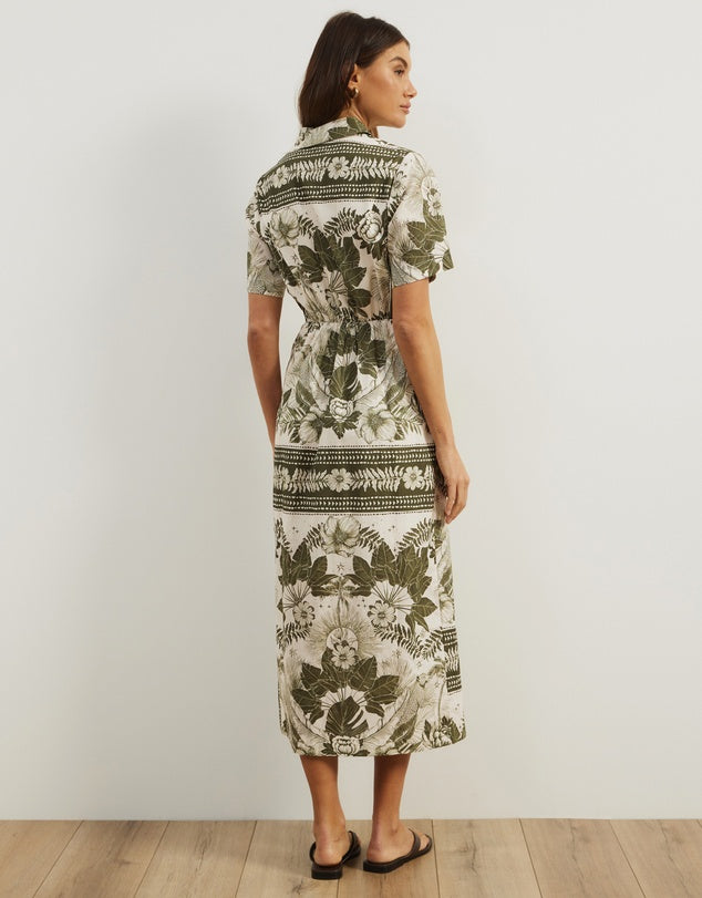 Atmos&Here Linen Blend Midi Shirt Dress - Size 12
