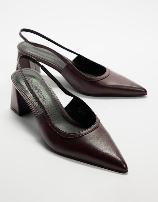 Atmos&Here Plum Leather Slingbacks - Size 38, 40 & 41 Available