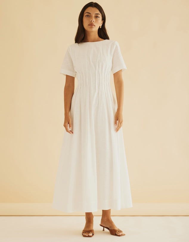 Atmos&Here White Maya Pleat Dress - Size 8