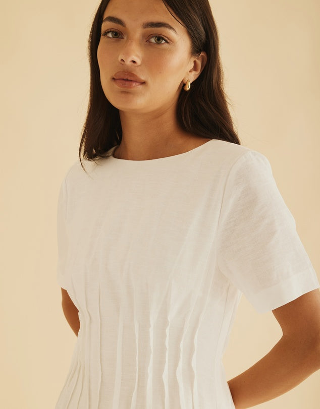 Atmos&Here White Maya Pleat Dress - Size 8